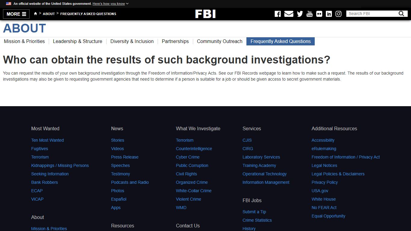 Who can obtain the results of such background investigations? — FBI
